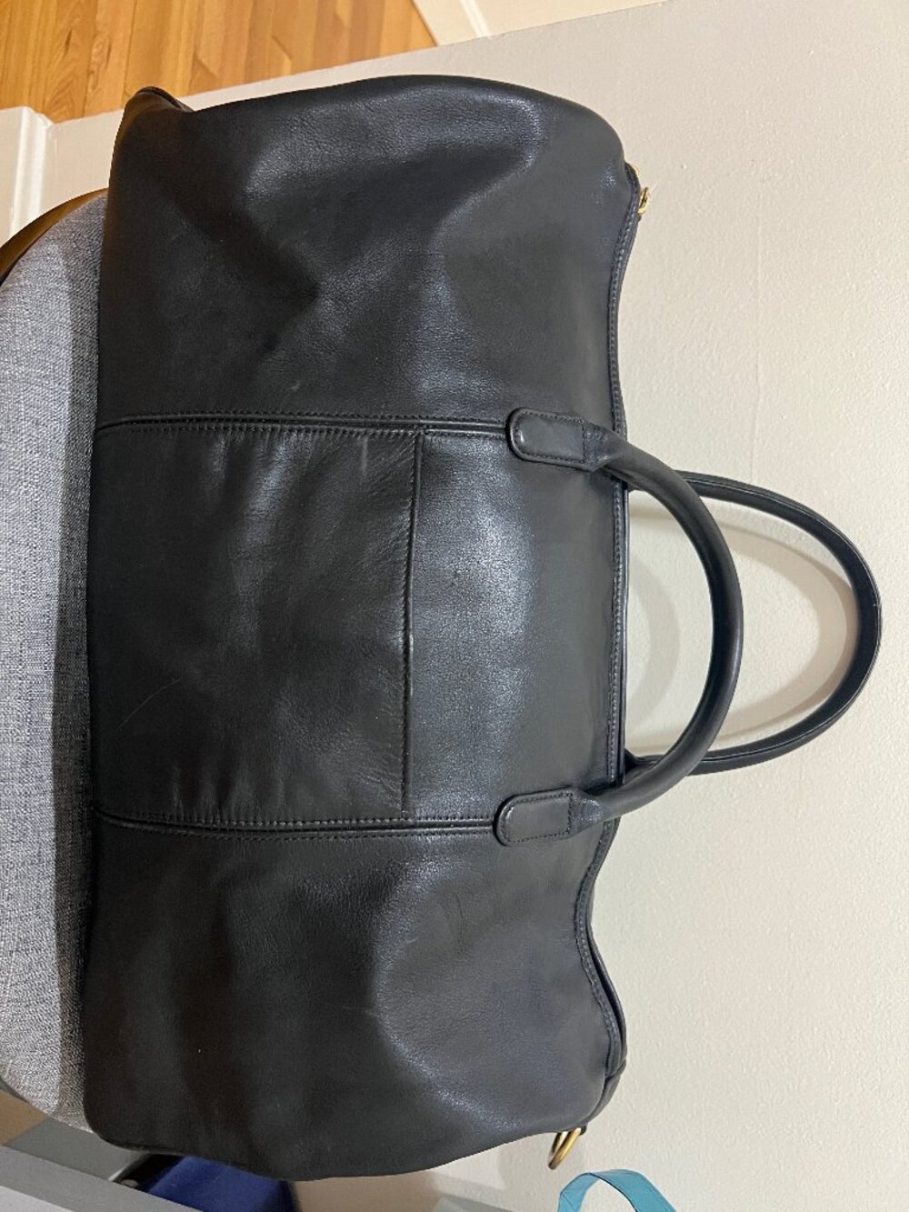 Vintage Coach USA Style 0524 Black Glove-Tanned Leather Weekender Travel Duffel